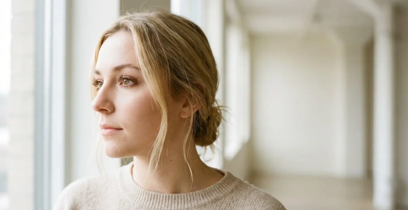 Seitenansicht von Wimpern mit brauner Mascara, die den weichen, natürlichen Effekt im Tageslicht zeigt