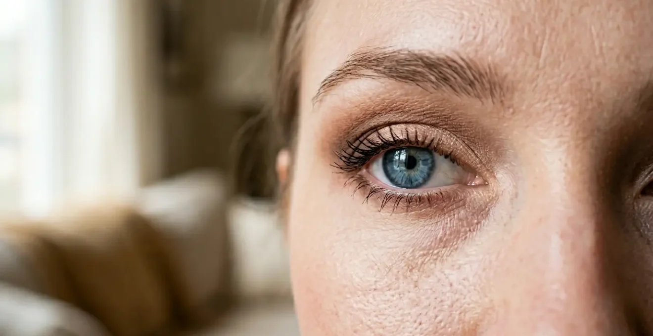 Nahaufnahme eines professionell geschminkten Auges mit braunem Smokey-Eye-Look für den Alltag