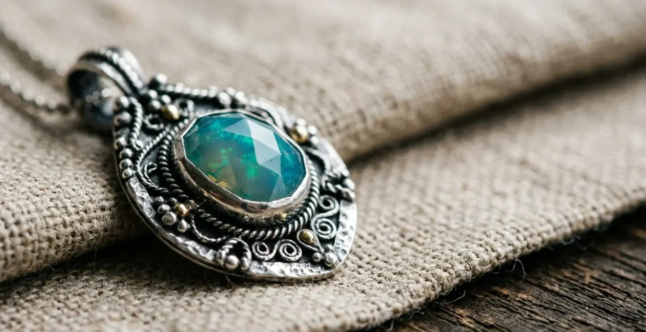 Nahaufnahme eines einzigartigen handgefertigten Schmuckstücks mit kunstvoller Detailarbeit