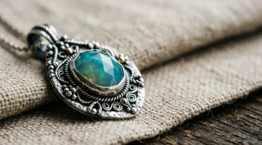 Nahaufnahme eines einzigartigen handgefertigten Schmuckstücks mit kunstvoller Detailarbeit