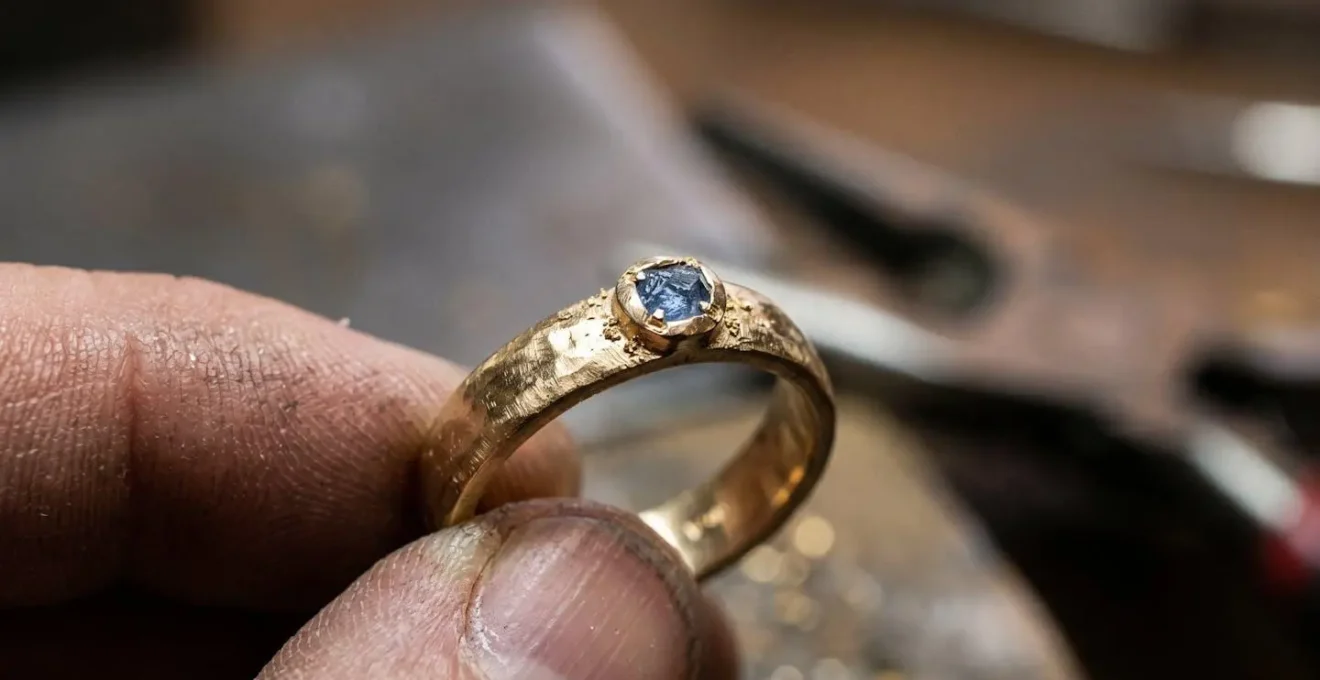 Detailaufnahme von handgefertigtem Schmuck in der Entstehung