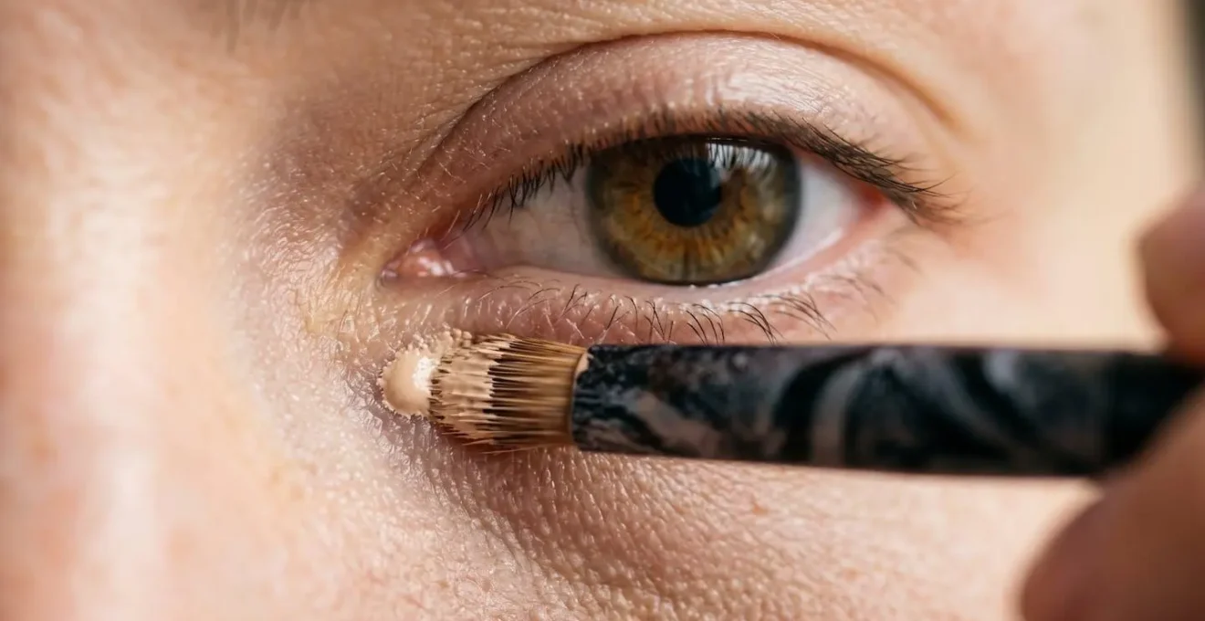 Präzise Concealer-Anwendung mit feinem Pinsel für natürlichen ungeschminkten Look