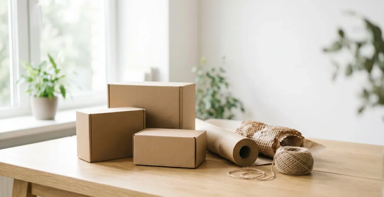 Minimalistische Darstellung nachhaltiger Verpackungsmaterialien im Schmucksektor