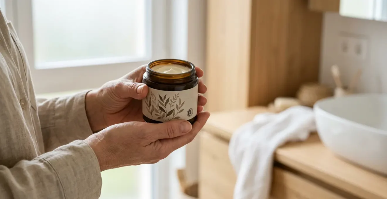 Frau betrachtet Naturkosmetik-Produkte mit Siegel in deutscher Drogerie