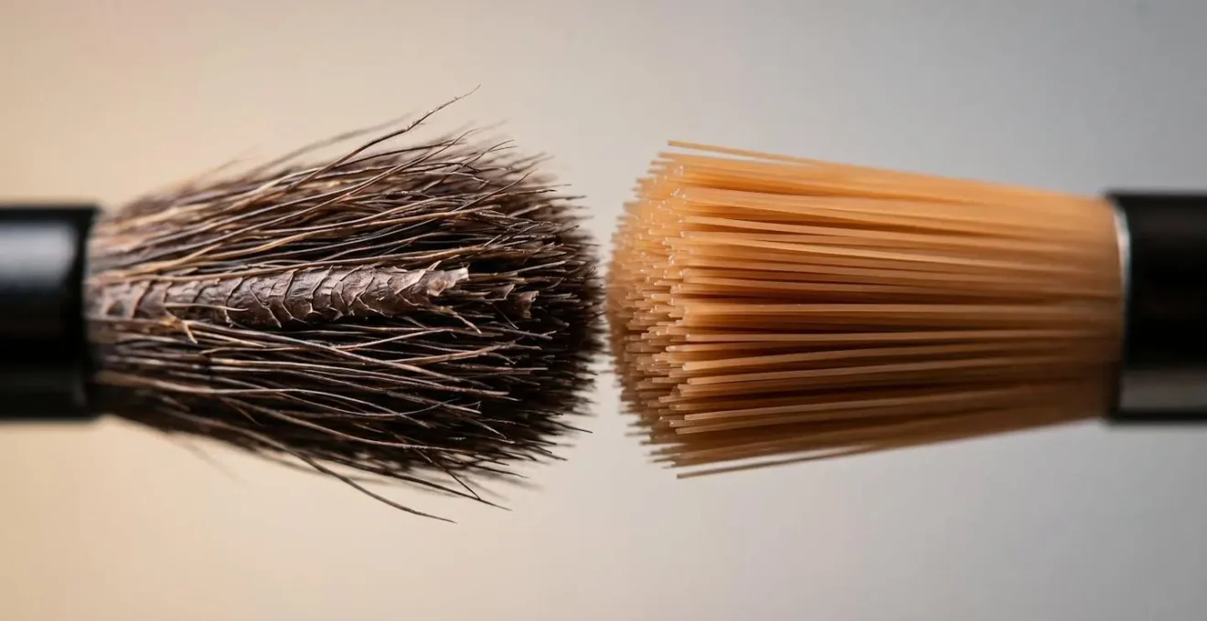 Makroaufnahme von Schminkpinsel-Borsten mit unterschiedlicher Struktur und Dichte