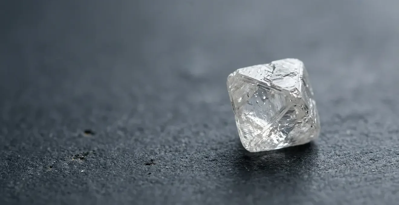 Rohdiamant in natürlicher Kristallform auf minimalem Hintergrund