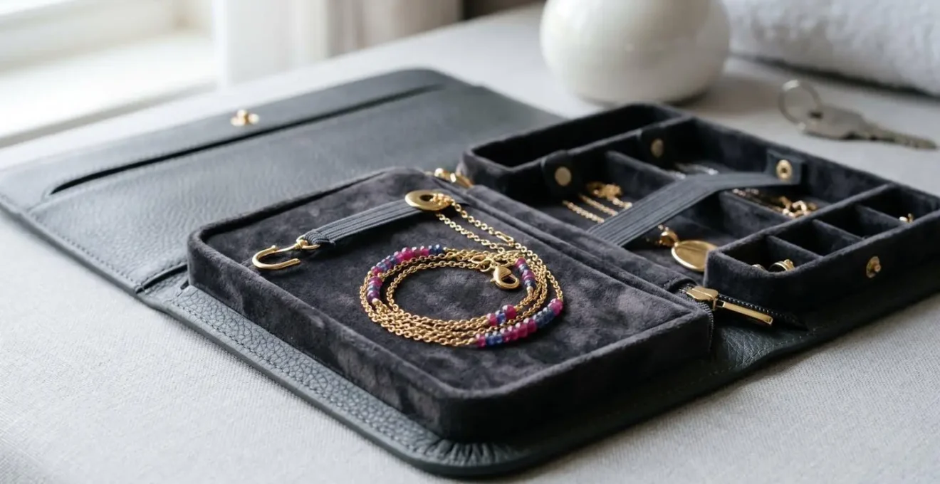 Elegantes Schmuck-Reiseetui mit separat aufbewahrten langen Ketten, organisiert und verhedderfrei