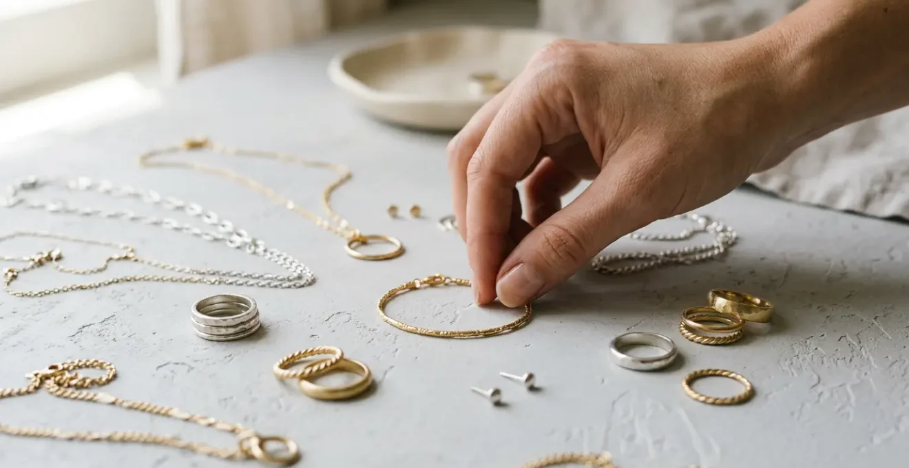 Elegante Schmuckkombination mit individuellem Styling ohne katalogartiges Erscheinungsbild