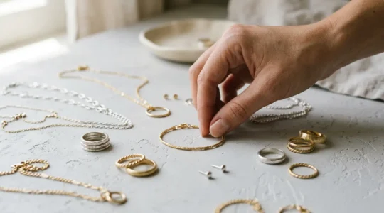 Elegante Schmuckkombination mit individuellem Styling ohne katalogartiges Erscheinungsbild