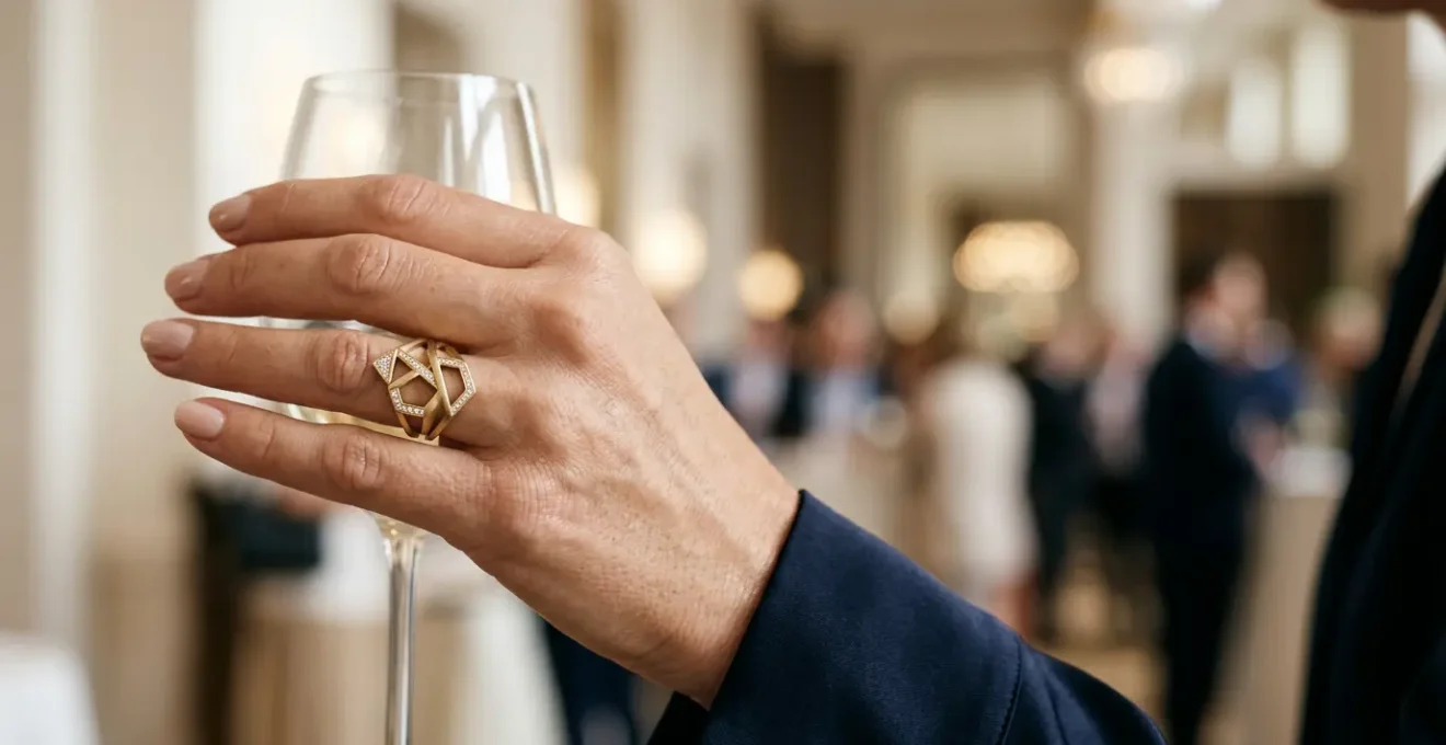 Nahaufnahme einer eleganten Hand mit charakteristischem Schmuckstück als persönliches Erkennungszeichen