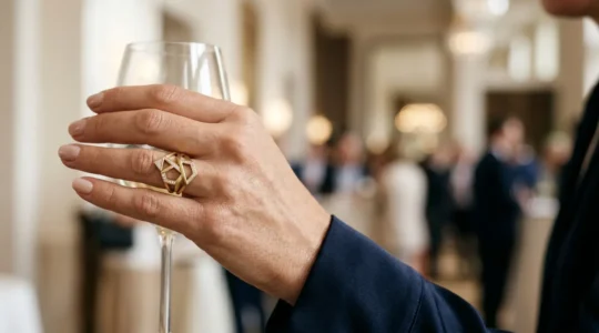 Nahaufnahme einer eleganten Hand mit charakteristischem Schmuckstück als persönliches Erkennungszeichen