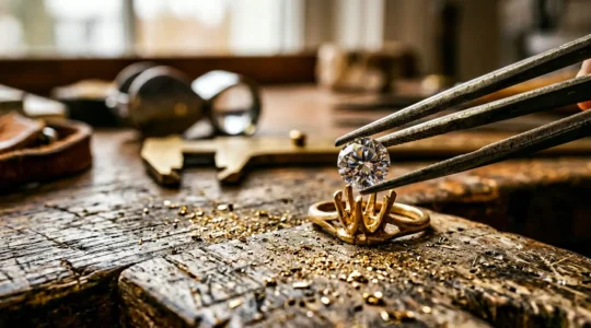 Meisterhafte deutsche Goldschmiedekunst mit Edelsteinen in natürlichem Licht